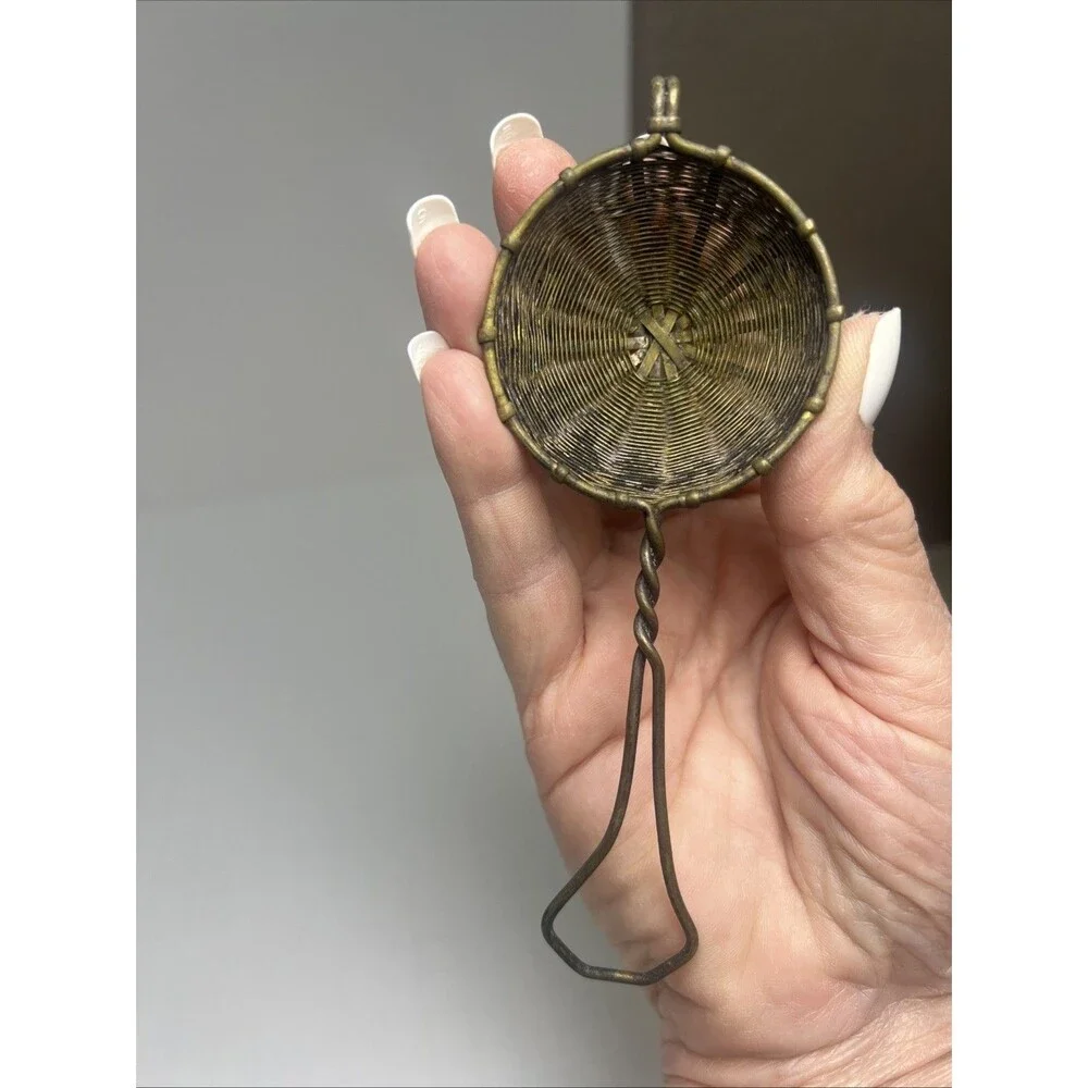 Vintage Brass Woven Basket Tea Strainer from Germany collectible kitchen gadget